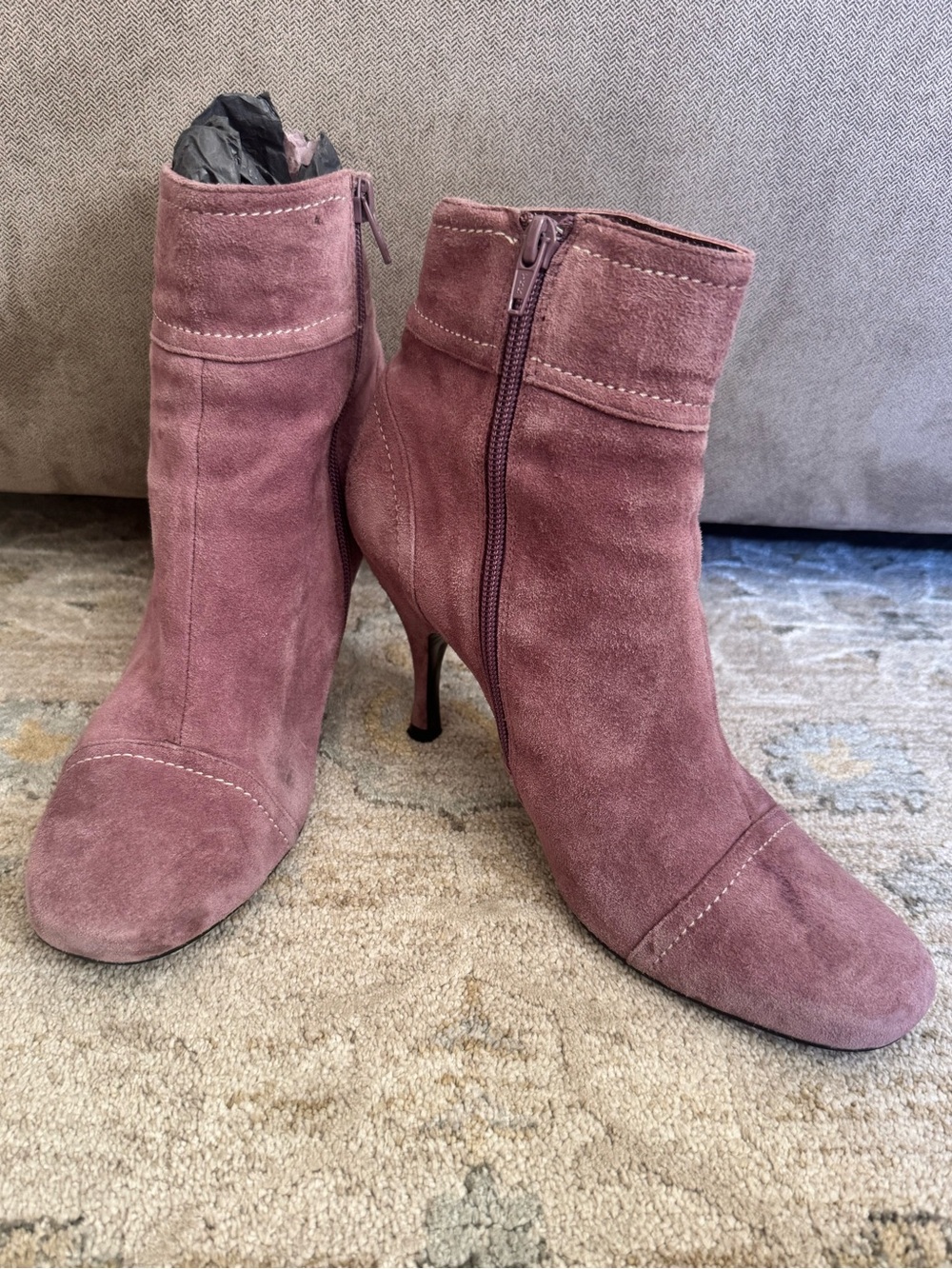 Vintage Zoe Wittner Purple Suede Ankle Boots Y2K Size 9.5